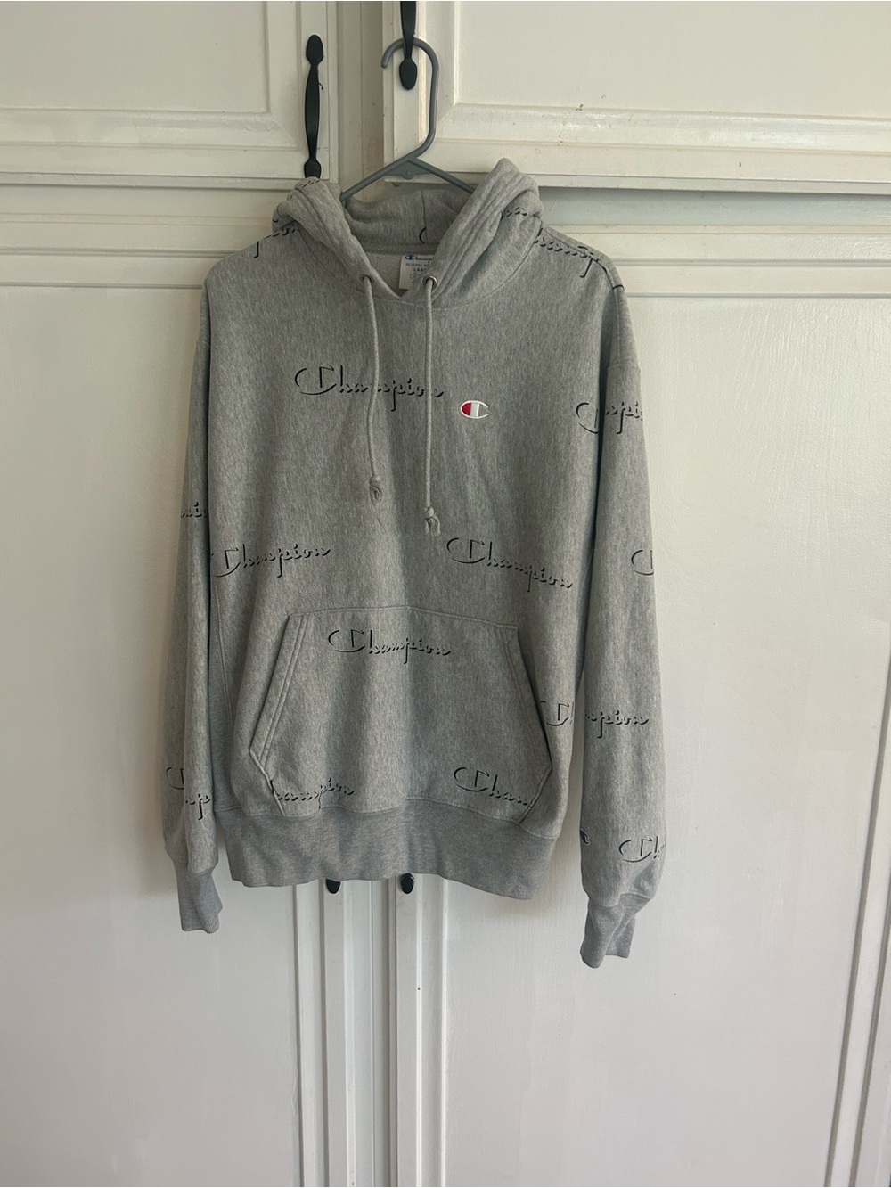 Champion Light Gray All-Over Logo Pullover Hoodie